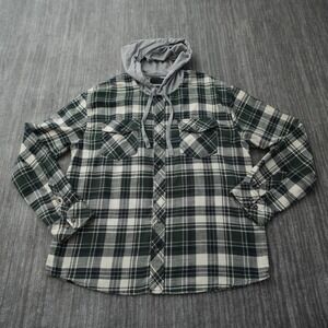 RSQ Flannel Hoodie Men Gray Plaid Button Up Drawstring Plaid Long Sleeve Large